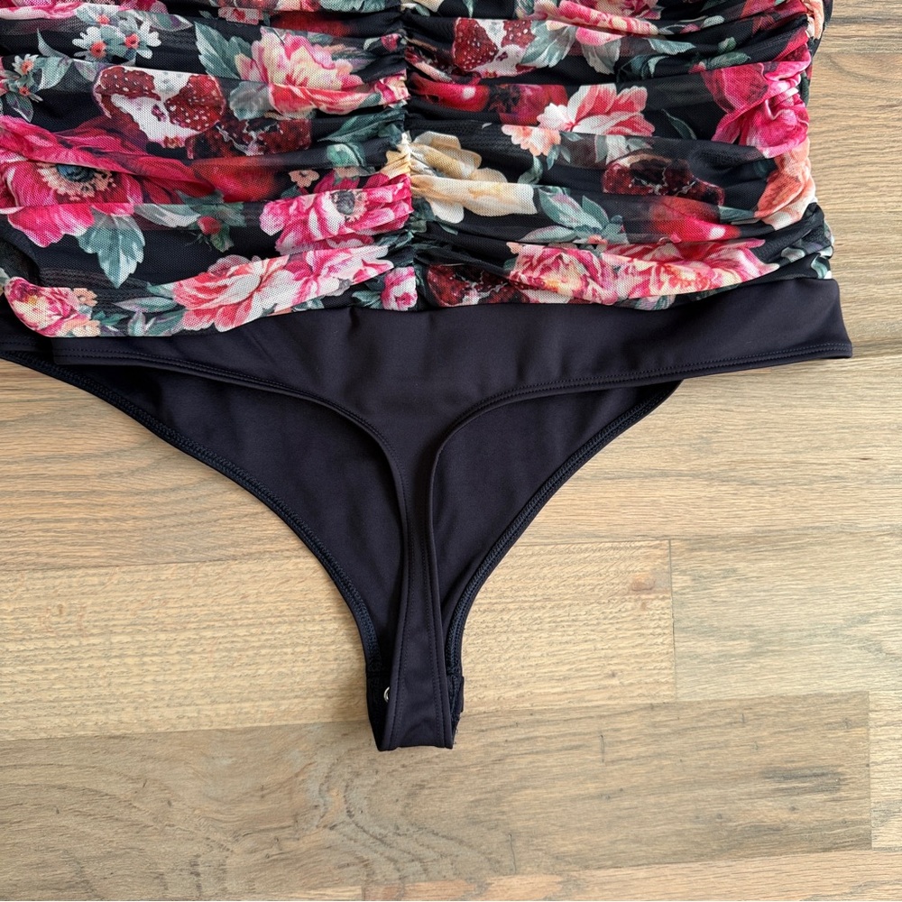Express Body Contour Floral Mesh Cami Thong Bodysuit XL - Picture 8 of 9